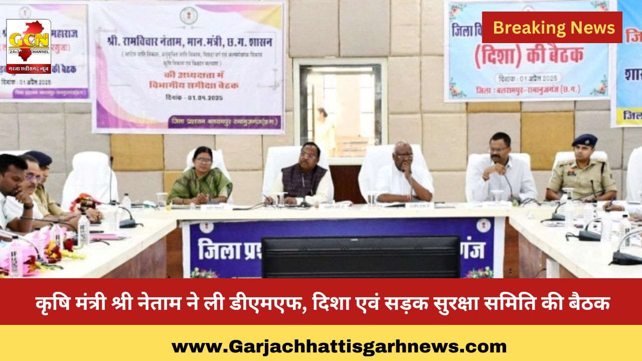 कृषि मंत्री श्री नेताम ने ली डीएमएफ, दिशा एवं सड़क सुरक्षा समिति की बैठक