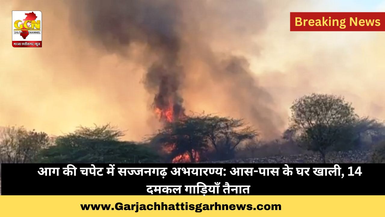आग की चपेट में सज्जनगढ़ अभयारण्य: आस-पास के घर खाली, 14 दमकल गाड़ियाँ तैनात 