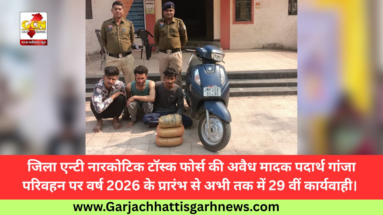 जिला एन्टी नारकोटिक टॉस्क फोर्स की अवैध मादक पदार्थ गांजा परिवहन पर वर्ष 2026 के प्रारंभ से अभी तक में 29 वीं कार्यवाही। 