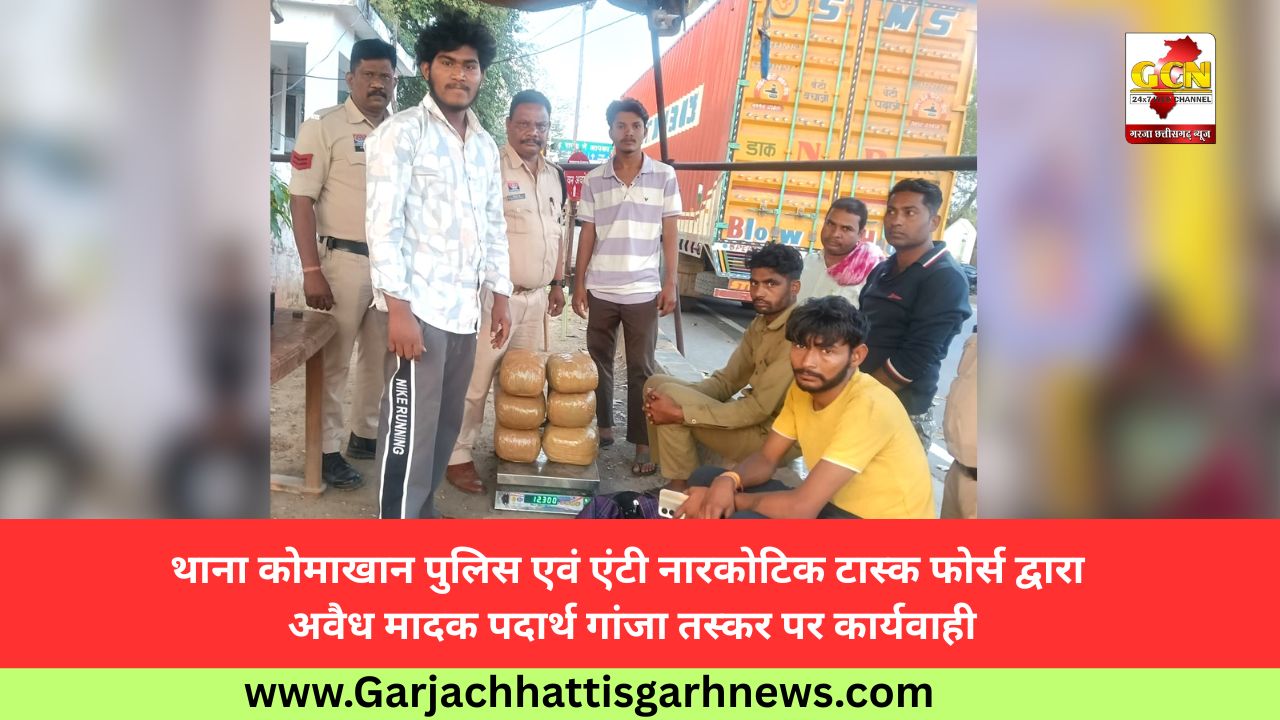 थाना कोमाखान पुलिस एवं एंटी नारकोटिक टास्क फोर्स द्वारा अवैध मादक पदार्थ गांजा तस्कर पर कार्यवाही