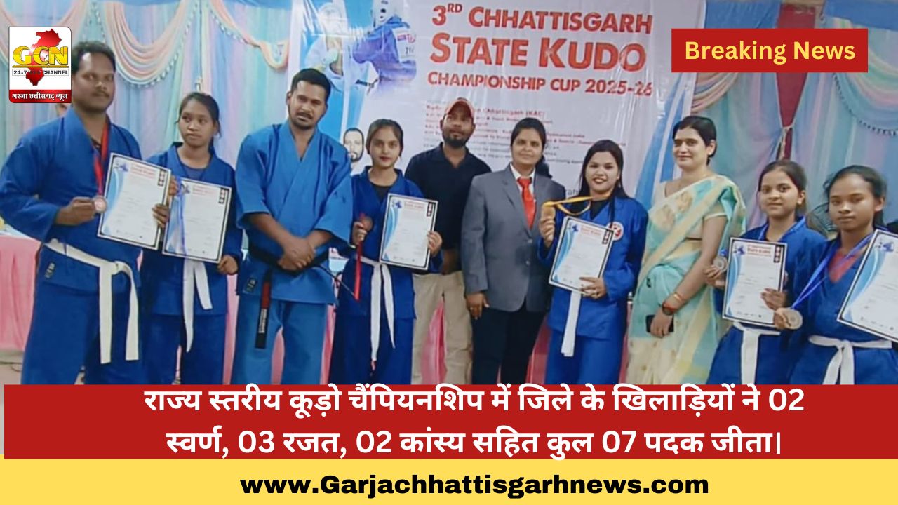 राज्य स्तरीय कूड़ो चैंपियनशिप में जिले के खिलाड़ियों ने 02 स्वर्ण, 03 रजत, 02 कांस्य सहित कुल 07 पदक जीता। राज्य स्तरीय कूड़ो चैंपियनशिप में जिले के खिलाड़ियों ने 02 स्वर्ण, 03 रजत, 02 कांस्य सहित कुल 07 पदक जीता।