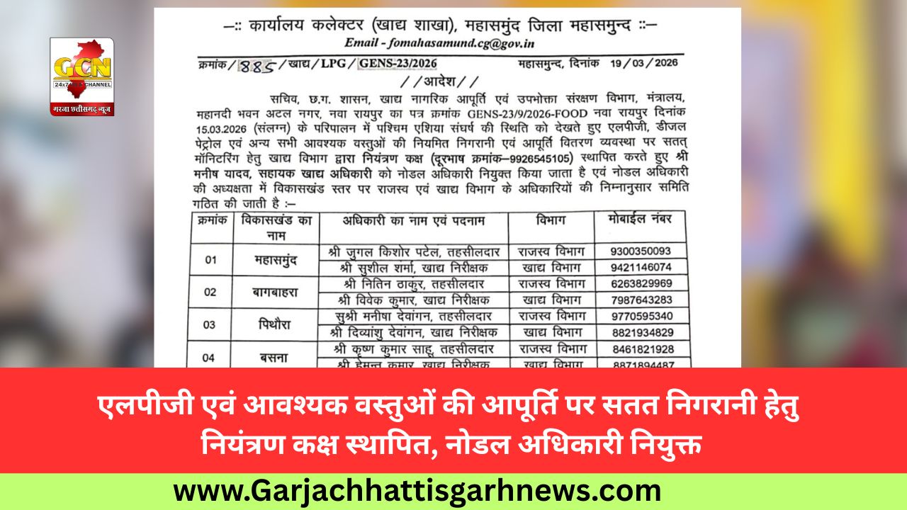 एलपीजी एवं आवश्यक वस्तुओं की आपूर्ति पर सतत निगरानी हेतु नियंत्रण कक्ष स्थापित, नोडल अधिकारी नियुक्त